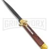 AKC 9" Leverletto Wood Brass Black Automatic Knife - Flat Grind -AKC Knives Shop AKC Leverletto 9in LL Auto Italian Brass Wood Black BHQ 135093 jr large
