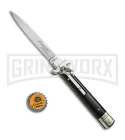 AKC Bill DeShivs 9" Leverletto Ebony Wood Automatic Knife - Flat Plain 9 AKC Bill DeShivs 9" Leverletto Ebony Wood Automatic Knife - Flat Plain -AKC Knives Shop AKC Leverletto 9in LL Ebony BHQ 67445 jr bottlecap large