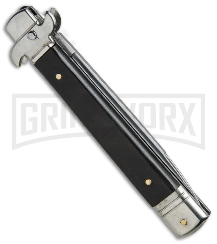 AKC Bill DeShivs 9" Leverletto Ebony Wood Automatic Knife - Flat Plain 5 AKC Bill DeShivs 9" Leverletto Ebony Wood Automatic Knife - Flat Plain - Image 3