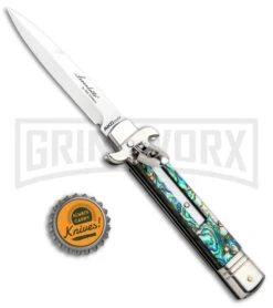 AKC 7.75" Leverletto Abalone Automatic Knife - Bayonet -AKC Knives Shop AKC Leverletto Abalone Auto Bayo BHQ 92874 jr bottlecap large