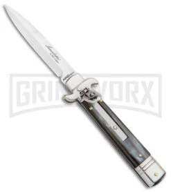 AKC 7.75" Leverletto Honey Horn Automatic Knife - Satin Bayonet