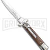 AKC 7.75" Bill DeShivs Leverletto Cocobolo Auto Knife - Satin Plain Bayonet -AKC Knives Shop AKC Leverletto LL Auto Italian Cocobolo Satin Bayo BHQ 139808 jr large