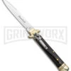 AKC 9" Ebony Leverlock Automatic Stiletto Bayonet Knife - Satin Plain -AKC Knives Shop AKC Leverletto LL Ebony Satin Bayo BHQ 139882 jr large
