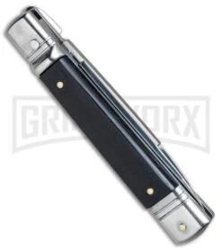 AKC 7.75" Leverletto Ebony Wood Automatic Knife - Flat Grind -AKC Knives Shop AKC Leverletto LL Italian Ebony Wood Satin BHQ 75615 jr side large