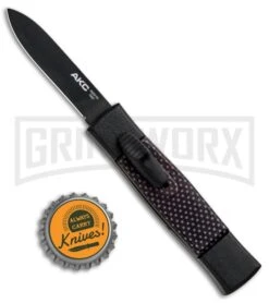 AKC Minion Concord Black/Sim Carbon Fiber OTF Automatic Knife - Black Flat -AKC Knives Shop AKC Minion Concord Black Slim CF OTF Auto Black Flat GX 33107 jr bottlecap large