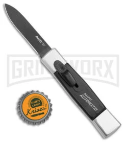 AKC Minion Concord Polish/Black OTF Automatic Knife - Flat Grind Black Plain 9 AKC Minion Concord Polish/Black OTF Automatic Knife - Flat Grind Black Plain -AKC Knives Shop AKC Minion Concord Polish Black OTF Auto Black Flat GX 41034 jr bottlecap large