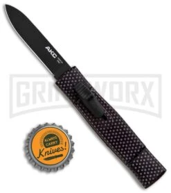 AKC Minion Concord Sim Carbon Fiber OTF Automatic Knife - Black Flat -AKC Knives Shop AKC Minion Concord Slim CF OTF Auto Black Flat GX 33108 jr bottlecap large