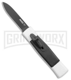 AKC Minion Concord White/Black OTF Automatic Knife - Flat Grind Black Plain