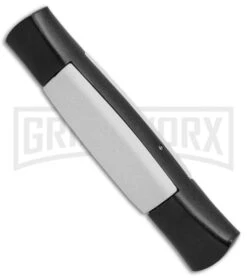 AKC 077 Concord Black/White OTF Automatic Knife - Flat Satin Plain -AKC Knives Shop AKC OTF Concord 077 Black White Flat BHQ 52354 jr side large