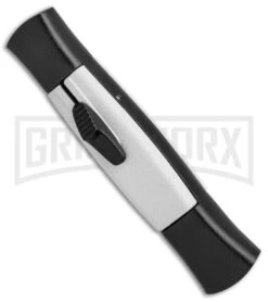 AKC 077 Concord Black/White OTF Automatic Knife - Flat Satin Plain -AKC Knives Shop AKC OTF Concord 077 Black White Flat BHQ 52354 jr spine large