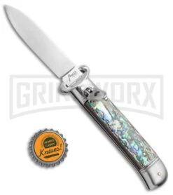 AKC 8" Shot Shell Puller Lever Lock Abalone Automatic Knife - Flat Plain -AKC Knives Shop AKC Shot Puller 8in LL Italian Abalone BHQ 68879 jr bottlecap large