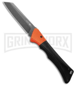 AKC Smarty Black W/Orange Bolster Automatic Knife Reverse Tanto - Black SW Plain