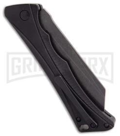 AKC Smarty Black Automatic Knife Reverse Tanto - Black SW Plain -AKC Knives Shop AKC Smarty Automatic Knife Button Lock Black Aluminum Stonewash side kc large