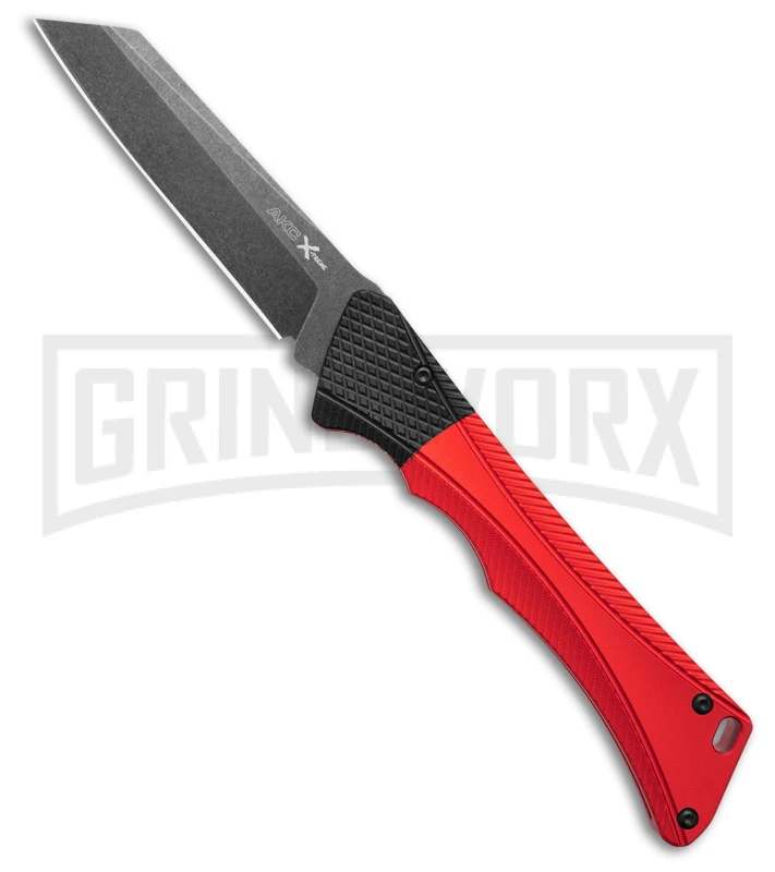 AKC Smarty Red W/Black Bolster Automatic Knife Reverse Tanto - Black SW Plain 3 AKC Smarty Red W/Black Bolster Automatic Knife Reverse Tanto - Black SW Plain