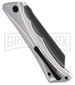 AKC Smarty Silver W/Black Bolster Automatic Knife Reverse Tanto - Black SW Plain -AKC Knives Shop AKC Smarty Automatic Knife Silver w Black Bolster 3.3in Black Stonewash BHQ 185812 hd side large