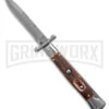 AKC Automatic Swinguard 9" Stag Bayonet Blade - Damascus Plain 1 AKC Automatic Swinguard 9" Stag Bayonet Blade - Damascus Plain -AKC Knives Shop AKC Stiletto Swinguard Automatic Knife Stag Horn w Sheath 4in Damascus Bayo BHQ 189377 hd large