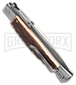 AKC Automatic Swinguard 9" Stag Bayonet Blade - Damascus Plain -AKC Knives Shop AKC Stiletto Swinguard Automatic Knife Stag Horn w Sheath 4in Damascus Bayo BHQ 189377 hd side large