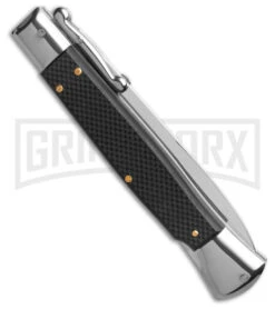 AKC 10" Black G-10 Roma Black Swinguard Automatic Knife - Satin Plain -AKC Knives Shop AKC Swinguard 10 in Auto Italian Bayonet Stiletto Black G 10 4in Satin GX 42426 td side large
