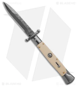 AKC Swinguard 9" Automatic Italian Stiletto Sim Ivory (4" Damascus Bayonet)