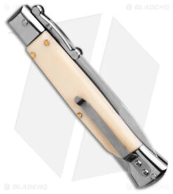 AKC Swinguard 9" Automatic Italian Stiletto Sim Ivory (4" Polish Bayonet) -AKC Knives Shop AKC Swinguard 9in Automatic Italian Stiletto Sim Ivory 4in Polish Bayonet BHQ 180886 hd side