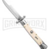AKC 9" Italian Stiletto Swinguard Sim Ivory Auto Knife W/ Case - Polish Plain 2 AKC 9" Italian Stiletto Swinguard Sim Ivory Auto Knife W/ Case - Polish Plain -AKC Knives Shop AKC Swinguard 9in Automatic Italian Stiletto Sim Ivory with Case 4in Polish Bayonet BHQ 189012 td large