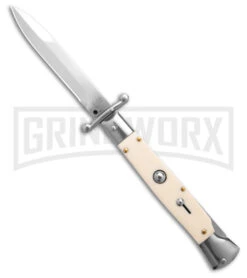 AKC 9" Italian Stiletto Swinguard Sim Ivory Auto Knife W/ Case - Polish Plain
