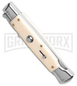 AKC Knives Shop -AKC Knives Shop AKC Swinguard 9in Automatic Italian Stiletto Sim Ivory with Case 4in Polish Bayonet BHQ 189012 td spine large