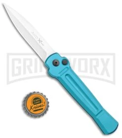 AKC X-treme ACE Light Blue Automatic Knife - Satin Plain -AKC Knives Shop AKC X treme Ace Auto Light Blue Satin BHQ 105418 jr bottlecap large