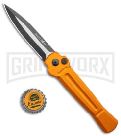 AKC X-treme Ace Orange Automatic Knife - Two Tone Dagger Plain -AKC Knives Shop AKC X treme Ace Auto Orange TT BHQ 143389 jr bottlecap large