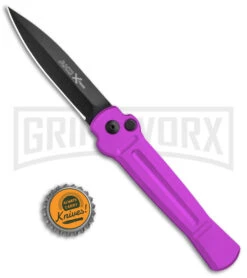 AKC X-treme Ace Purple Automatic Knife - Black Plain -AKC Knives Shop AKC X treme Ace Auto Purple Black BHQ 179221 jr bottlecap large