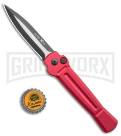 AKC X-treme Ace Red Automatic Knife - Two Tone Plain -AKC Knives Shop AKC X treme Ace Auto Red TT BHQ 143382 jr bottlecap large