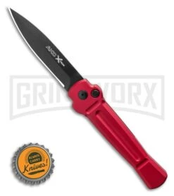 AKC X-treme Ace Red Automatic Knife - Black Plain -AKC Knives Shop AKC X treme Ace Automatic Knife Red 3.6 Black BHQ 123056 LS Bottlecap large
