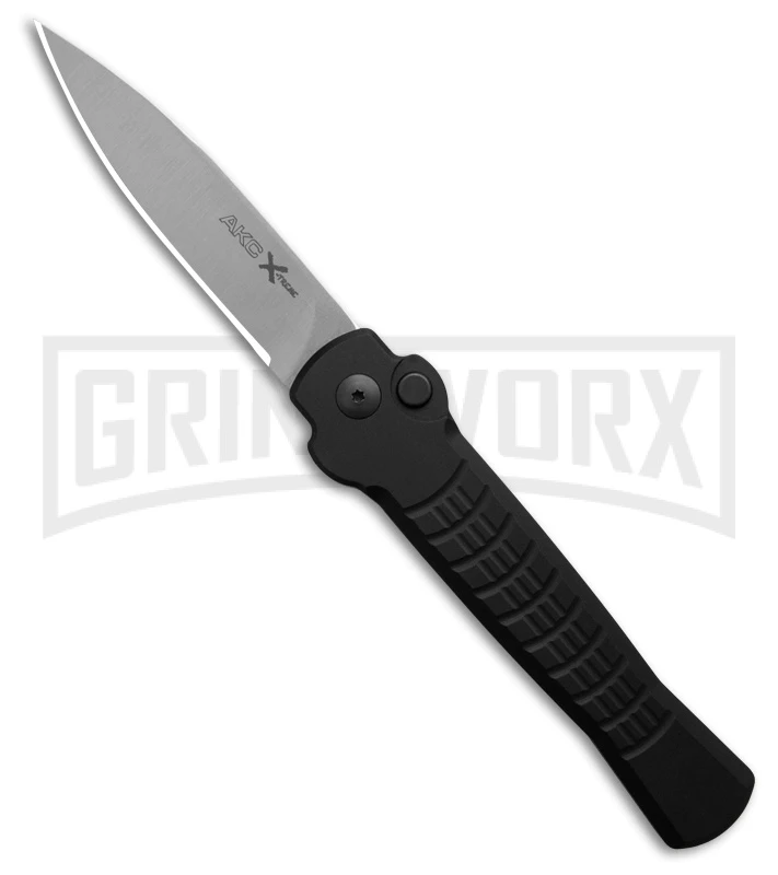 AKC X-treme Ace1 Side Opener Black Automatic Knife - Satin Plain 3 AKC X-treme Ace1 Side Opener Black Automatic Knife - Satin Plain