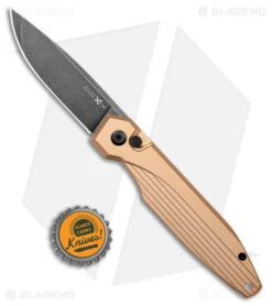 AKC X-treme Dandy Tan Aluminum Automatic Knife (3.1" Black Stonewash) -AKC Knives Shop AKC X treme Dandy Tan Aluminum Auto Black SW BHQ 176846 jr bottlecap