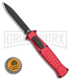 AKC X-treme EVO RB OTF Automatic Knife - Red Black Plain -AKC Knives Shop AKC X treme EVO OTF Automatic Knife Red 3.5in Black EVO ROB BHQ 115345 LS Bottlecap large