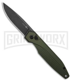 AKC X-treme Dandy Green Aluminum Automatic Knife - Black Stonewash Plain