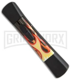 AKC Concord Flames OTF Automatic Knife - Flat Grind Black Plain -AKC Knives Shop AKC concord flames flat grind black plain BP 19005 er side large