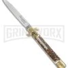 AKC 9" Leverletto Stag Horn Brass Automatic Knife - Flat Grind 2 AKC 9" Leverletto Stag Horn Brass Automatic Knife - Flat Grind -AKC Knives Shop AKC leverletto stag horn brass flat BP 18946 er large