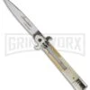 AKC 7.75" Bill DeShivs Leverletto Honey Horn Automatic Knife - Flat Grind 1 AKC 7.75" Bill DeShivs Leverletto Honey Horn Automatic Knife - Flat Grind -AKC Knives Shop akc 7 5in leverletto honey bayo large