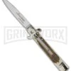 AKC 7.75" Bill DeShivs Leverletto Stag Horn Automatic Knife - Flat Grind -AKC Knives Shop akc 7 5in leverletto stag bayo large
