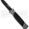 AKC 777 Blackfinger Jolly Roger OTF Automatic Knife - Black Dagger Plain -AKC Knives Shop akc 777 jolly roger black dagger cm large