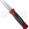 AKC 777 Blackfinger Red/Black OTF Automatic Knife - Flat Grind Satin Plain -AKC Knives Shop akc 777 red satin flat cm large