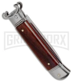 AKC 8" Shot Shell Puller Lever Lock Cocobolo Wood Automatic Knife - Flat -AKC Knives Shop akc 8 cocobolo shot plain side jm large