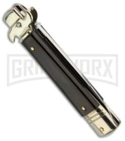 AKC 7.75" Bill DeShivs Leverletto Honey Horn Automatic Knife - Flat Grind -AKC Knives Shop akc 9in leverletto dark horn bayo side large