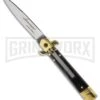 AKC 7.75" Bill DeShivs Leverletto Dark Horn Automatic Knife - Flat Grind -AKC Knives Shop akc 9in leverletto dark horn brass large