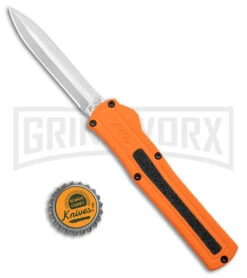 AKC F-20 Orange D/A OTF Dagger Automatic Knife - Satin Plain -AKC Knives Shop akc f 20 da otf auto black Orange aluminum Satin dagger BHQ 177350 jr bottlecap large