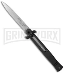 AKC 9" Tactical Leverletto Black Automatic Knife - Satin Flat Grind