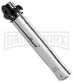 AKC 9" Tactical Leverletto Silver Automatic Knife - Satin Flat Grind 7 AKC 9" Tactical Leverletto Silver Automatic Knife - Satin Flat Grind -AKC Knives Shop akc large leverletto silver black bottom cm large