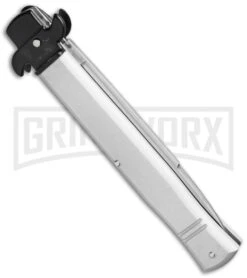 AKC 9" Tactical Leverletto Silver Automatic Knife - Satin Flat Grind 6 AKC 9" Tactical Leverletto Silver Automatic Knife - Satin Flat Grind -AKC Knives Shop akc large leverletto silver satin side cm large