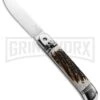 AKC 8" Italian Stiletto Lever Lock Stag Horn Automatic Knife - Flat Grind -AKC Knives Shop akc lever lock stag BHQ 50856 jr large